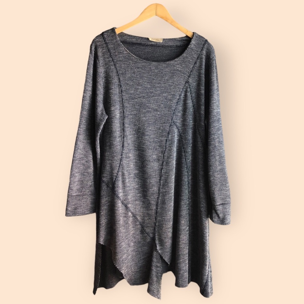 A La Tzarina Boho Navy Blue Oversized Tunic Top Ribbed Knit Lagenlook Women’s 1X